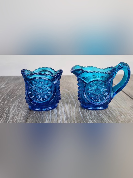 Le Smith Other - vintage L.E. Smith azure blue glass creamer and sugar set
